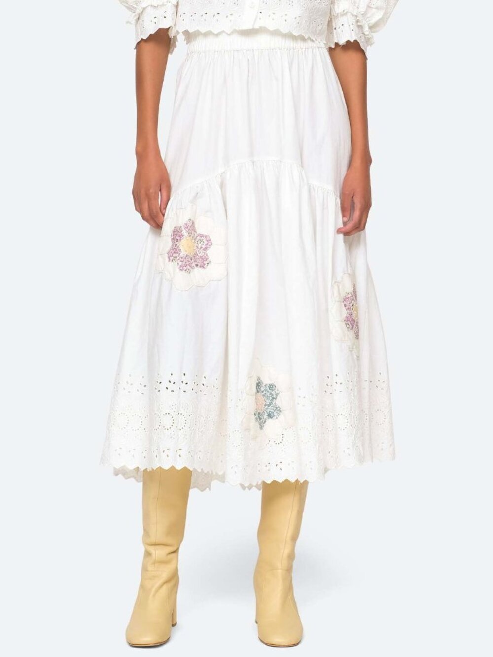 Sea New York Violette Floral Patch Midi Skirt White XXS